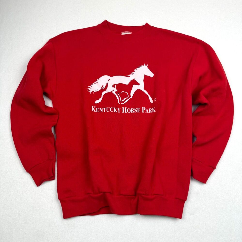 Vtg 90s Kentucky Horse Park Sweatshirt Medium Red Tultex Crewneck Equestrian